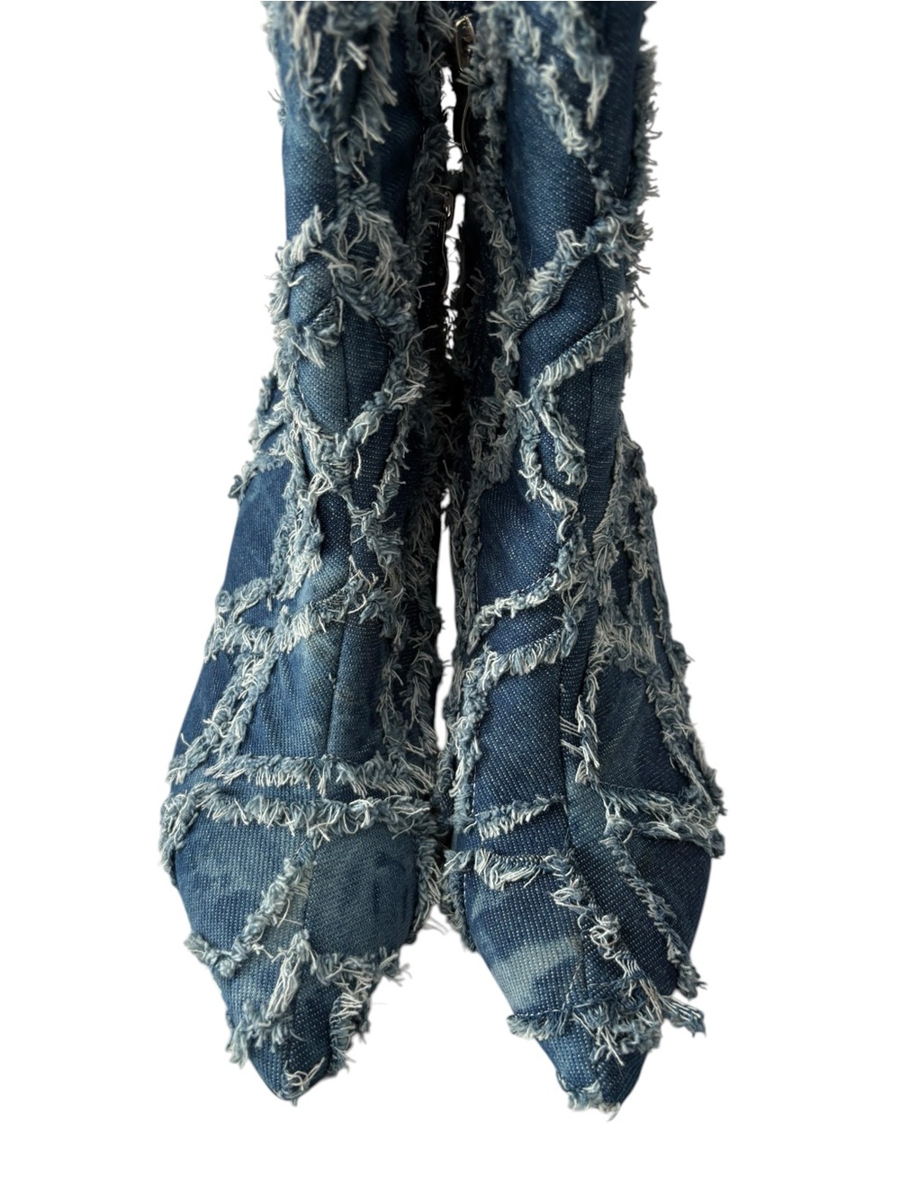 Denim Frayed Patchwork heeled boots size 9
